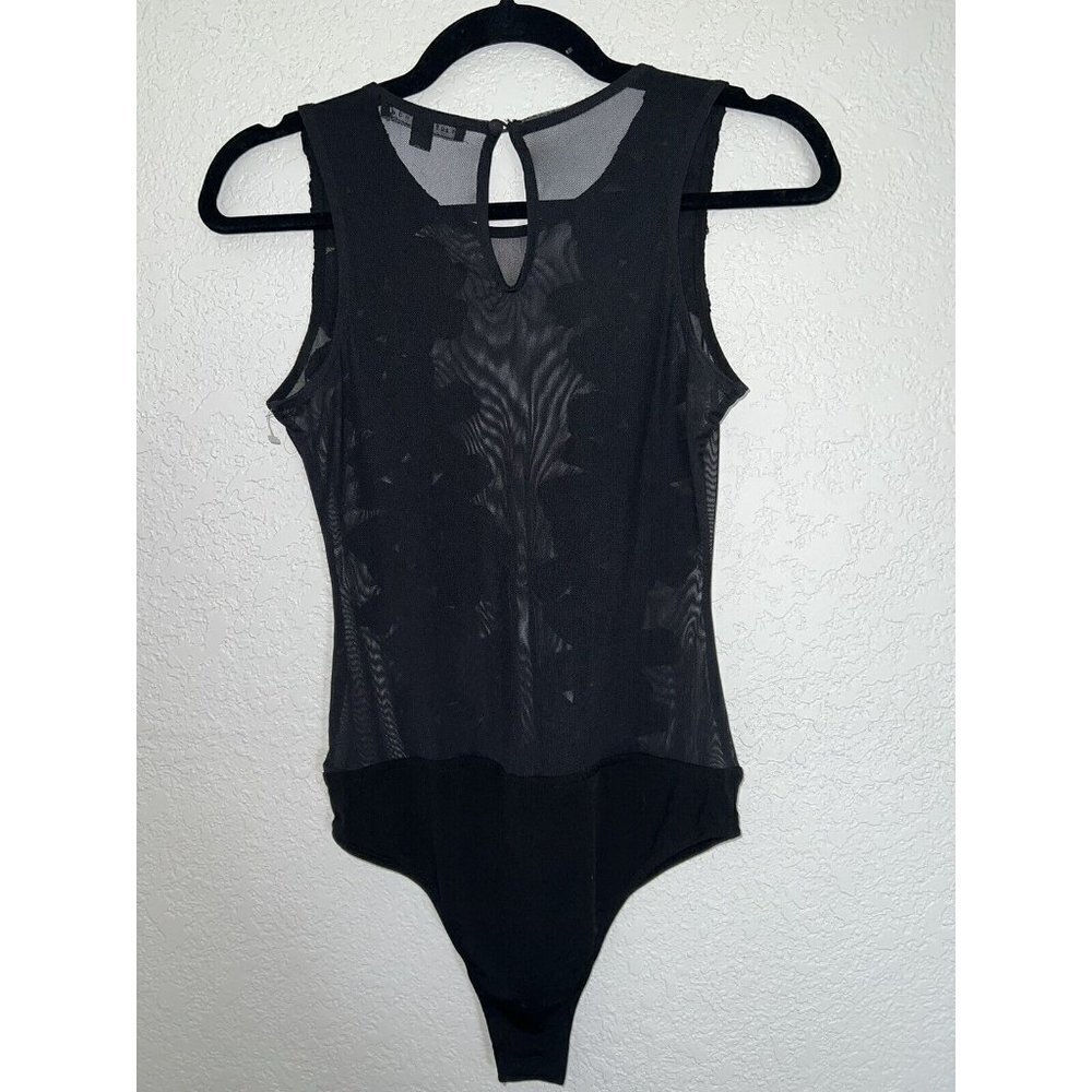 HAUTE Monde Black Bodysuit Sheer Floral Sleevless Size M Womens Sexy G - Picture 8 of 11